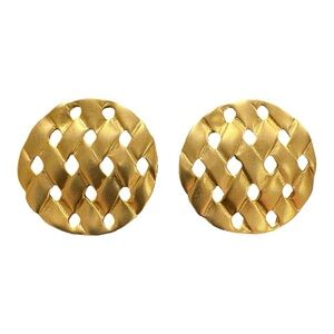 Vintage Brushed Gold Woven Lattice Clip-On Earrings New Old Stock JB9
